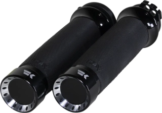 Motocyklové gripy / rukojeti na řidítka motorky KHROME WERKS pro HARLEY DAVIDSON TWIN CAM 1999-2017 / XL 1986-2022 GRIPS CONTOUR TURBINE ČERNÉ 500220