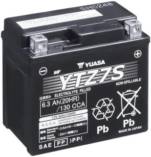Motocyklová baterie / motobaterie YUASA MF AGM YTZ7S, 6,3Ah, 130A, 12V rozměr 113x70x105 mm