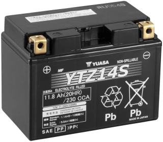 Motocyklová baterie / motobaterie YUASA MF AGM YTZ14S, 11,8Ah, 230A, 12V rozměr 150x87x110 mm