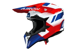 Motokrosová přilba AIROH WRAAAP VISION barva červená/bílá/modrá lesklá