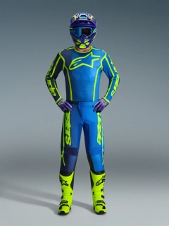 a Motokrosový komplet kalhot a dresu ALPINESTARS FLUID APEX barva modrá/žlutá fluo velikost 30+S