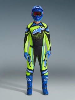 a Motokrosový komplet kalhot a dresu ALPINESTARS TECHSTAR NOMUR barva fluo žlutá/modrá velikost 34+L