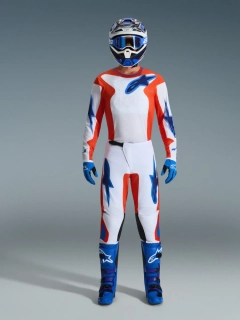 a Motokrosový komplet kalhot a dresu ALPINESTARS FLUID GRID barva bílá/modrá/oranžová velikost 34+L