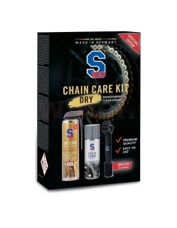 Pečující sada pro péči o motocyklový řetěz S100 CHAIN CARE KIT KS 3422 (čistič 300 ml + mazivo 400 ml + kartáč) dárkové balení 