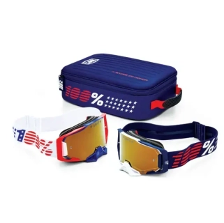 Kit motokrosových brýlí včetně přepravní tašky 100% ARMEGA DUAL ARMEGA PATRIOT PRO PACK BÍLÁ/NAVY OBJEKTIVTRUE GOLD MIRROR