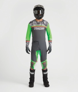 Dětský motokrosový komplet kalhot a dresu THOR SPORTMODE PUNKD barva šedá/zelená