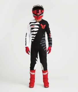 a Motokrosový / enduro komplet kalhot a dresu THOR LAUNCHMODE SHREDDER barva černá/šedá/bílá/červená velikost 38+XL