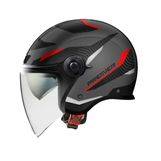 a Motocyklová otevřená přilba PREMIER HELMET CITY FLY EVO FA barva šedá/černá/červená velikost S