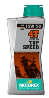 A Moderní syntetický vysoce výkonný motorový olej pro 4-taktní motocykly MOTOREX TOP SPEED 4T 15W/50 balení 1 litr