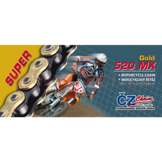 Motocyklový řetěz ČZ 520 MX 118 článků zlatý