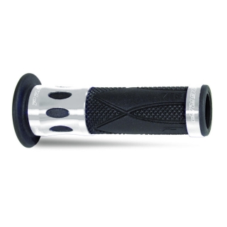 Gripy - rukojeti pro silniční motocykly PROGRIP 728 černá/stříbrná 22 až 25 mm