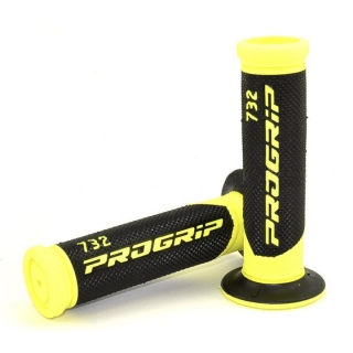 Dvouvrstvé silniční rukojeti - gripy PROGRIP 732 BLACK/FLUO YELLOW - otevřené konce