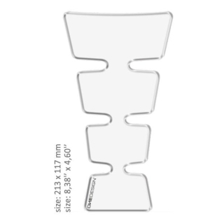 Samolepka - tank pad na nádrž motocyklu ONEDESIGN UNIVERSAL TANK PAD - LESKLÁ TRANSPARENTNÍ/PRŮHLEDNÁ 21,3 CM