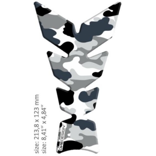 Samolepka - tank pad na nádrž motocyklu ONEDESIGN UNIVERSAL TANK PAD MATT BLACK/GRAY/WHITE - CAMOUFLAGE ARCTIC