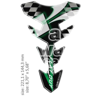 A Samolepka - tank pad na nádrž motocyklu ONEDESIGN UNIVERSAL TANK PAD GLOSS BLACK/WHITE/GREEN - KAWASAKI DESIGN 