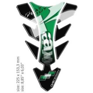 Samolepka - tank pad na nádrž motocyklu ONEDESIGN UNIVERSAL TANK PAD GLOSS BLACK/GREEN/WHITE - KAWASAKI DESIGN