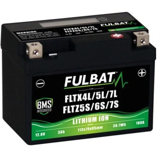 Lithiová baterie FULBAT LiFePO4 YTZ5S/6S/7S FULBAT 12V, 3Ah, 180A, 0,60 kg, 113x70x85 mm nahrazuje typy:(YTX4L/5L/7L-BS,YTZ5S/6S/7S)