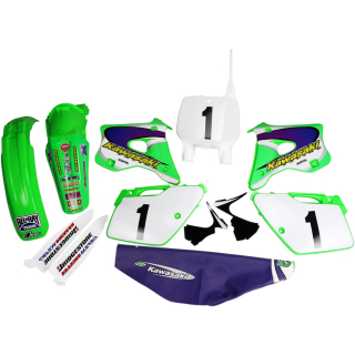 Kompletní sada plastů včetně polepů a potahu KAWASAKI EMIG TEAM USA KX125/250 94-98