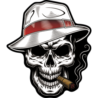 a Samolepka - nálepka ONEDESIGN UV LABELS SKULL BOSS rozměr 61mmx70,4mm, balení 2 kusů 