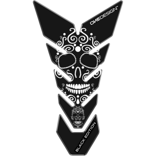 Samolepka - tank pad na nádrž motocyklu ONEDESIGN TANKPAD BLACK EDITION SKULL ČERNÁ/BÍLÁ