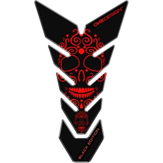 Samolepka - tank pad na nádrž motocyklu ONEDESIGN TANKPAD BLACK EDITION SKULL ČERNÁ/ČERVENÁ FLUO
